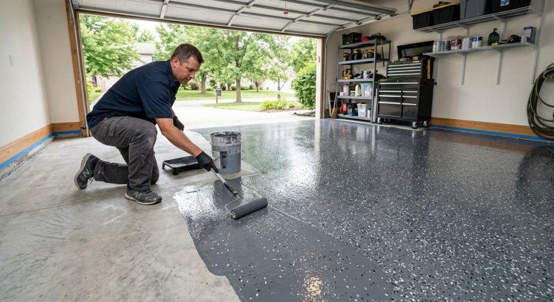 Speckled Garage Floor Painting in Loudoun County, VA